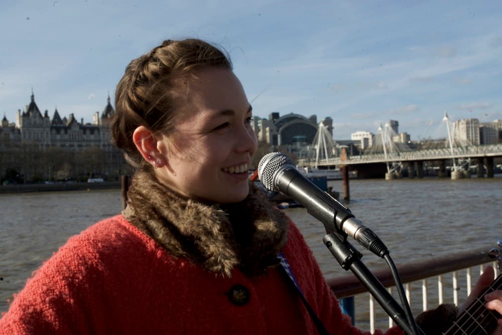 a photo of Emily busking on Southbank