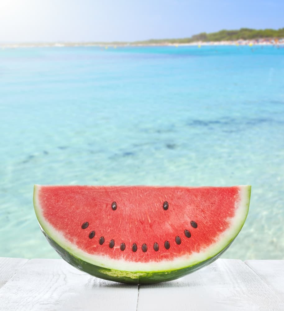 This is a photo of melon with the seeds forming a smiley face