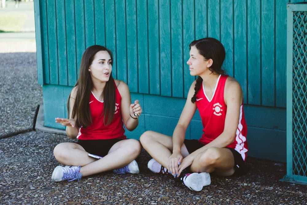 two women talking