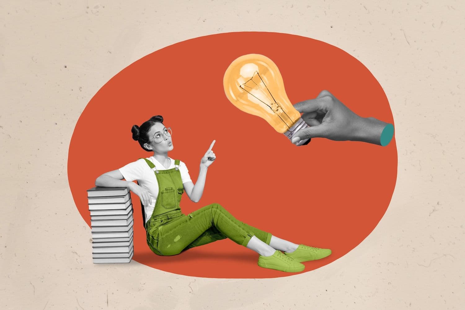 Person pointing at lightbulb