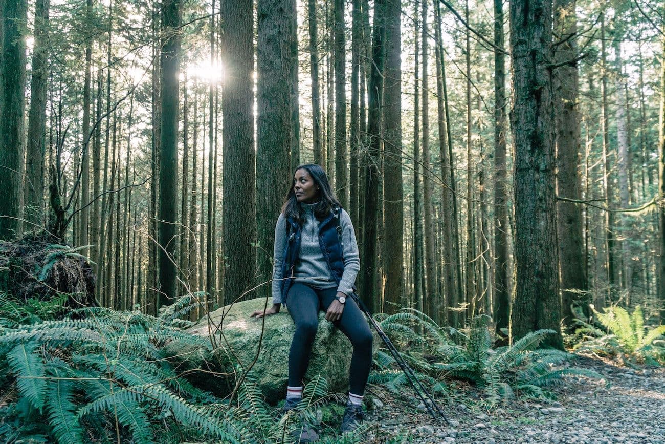 Woman walking in woods